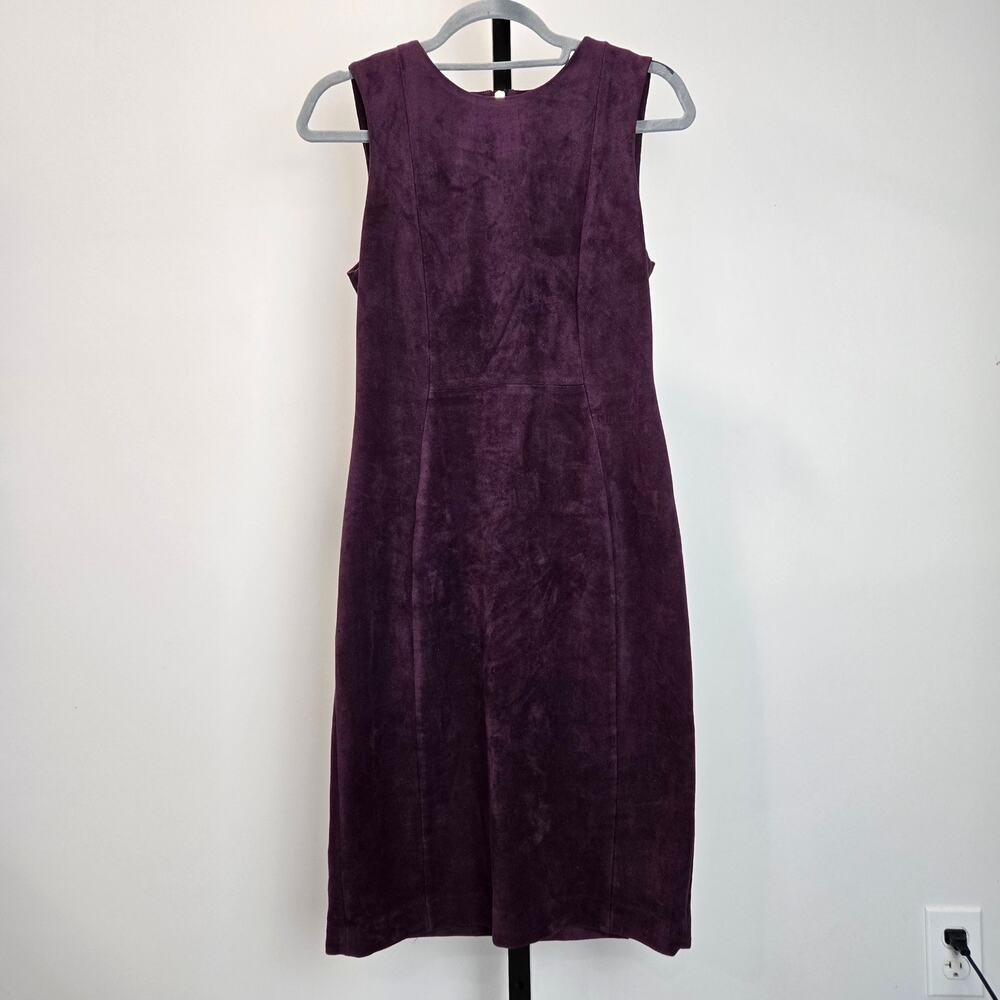 Calvin Klein Faux Suede Dress Purple Sheath Career Modern Gold 6 - Picture 1 of 8